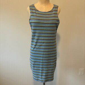 VTG Joan Vass USA Blue Striped Women's Midi Dress